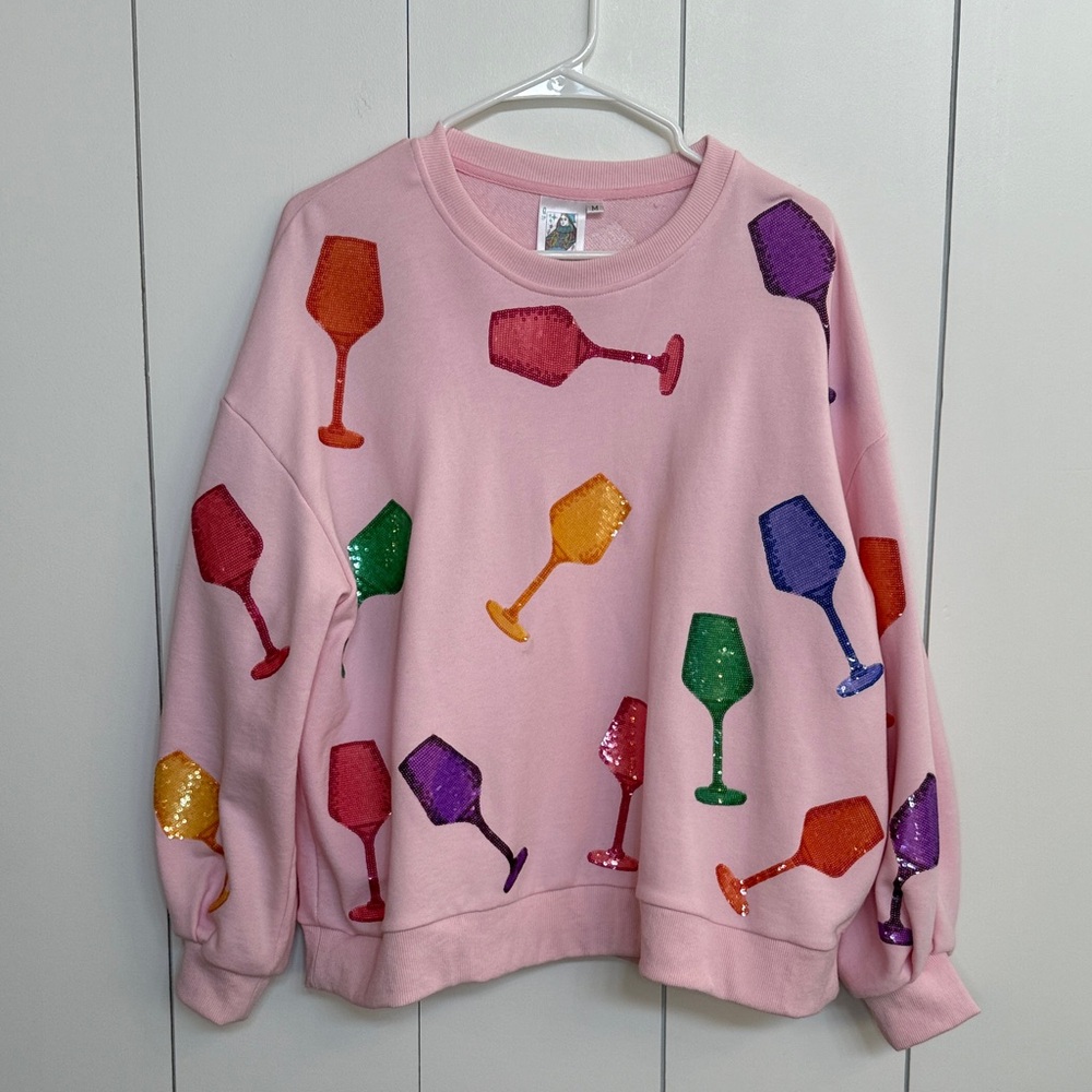 Queen of Sparkles Colorful Wine Glass Sequin Sweater